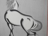 a painting of a horse that is standing on a rock