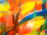 painting of a colorful abstract landscape with trees and sky in the background