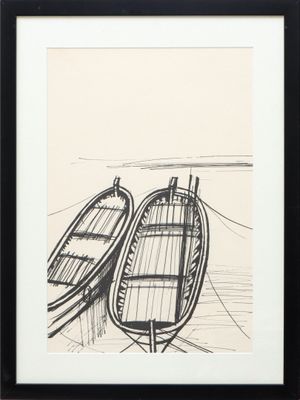 un dessin représentant deux bateaux posés sur la plage
