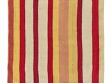 a red, yellow and white striped rug on a white background