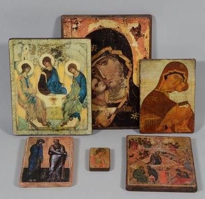 four wooden icons of the virgin mary and child jesus