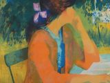 an image of a painting of a woman sitting at a table