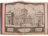 an open book with a drawing of a building on it