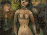 a painting of a nude woman standing next to a man