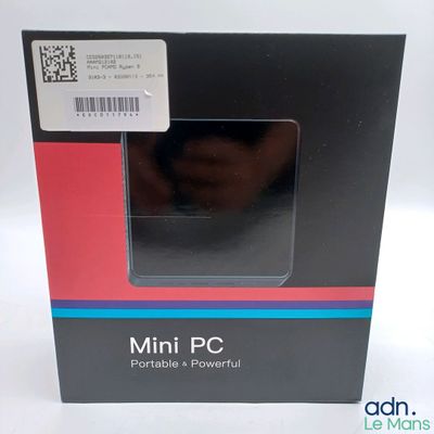 a black box with a red, blue, and white design on it