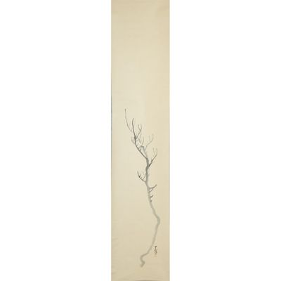 an oriental painting of a tree and a bird on a branch
