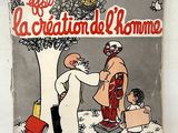 un vieux livre sur lequel figure une bande dessinée représentant un homme tendant un bout de papier à une femme
