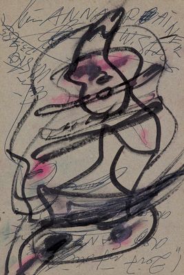 drawing of a drawing of a man with a hat and a guitar
