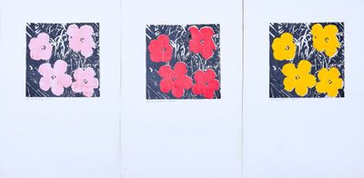 trois gravures représentant des fleurs sont accrochées sur un mur blanc