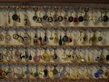a picture of a display of key chains and other items