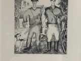 un dessin représentant un homme, une femme et un chien