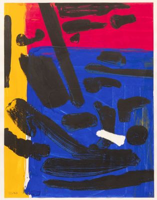 an image of a painting with black and red paint on it