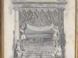 an old drawing of a stage with a man and a woman on it