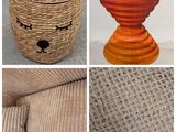quatre images différentes représentant un panier orné d'une tête d'ours et un vase orné d'une tête d'ours