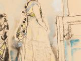an image of a drawing of a woman standing next to a cat