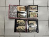a lot of stamps in a binder on a tile floor