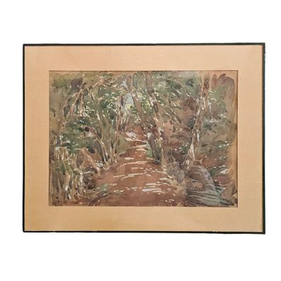 une image représentant un tableau d'un chemin de terre dans les bois