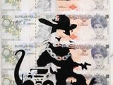 a black and white drawing of a rat on a bank note