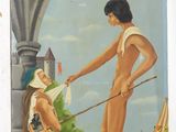 une peinture représentant un homme et une femme assis sur un banc