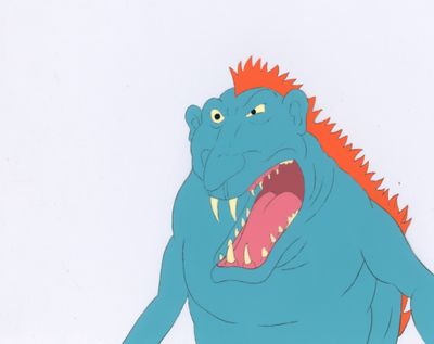 animation animation production cel of a blue monster with orange hair