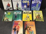 six books of children ' s books sitting on a black surface