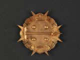 an image of a gold star shaped brooch on a black surface