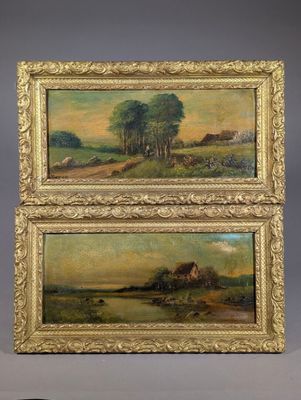 pair of 19th century french oil paintings of a country landscape