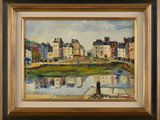 une image d'un tableau représentant une ville au bord de l'eau
