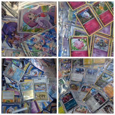 several pictures of a bunch of different types of pokemon cards