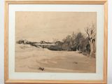 an image of a drawing of a snowy landscape with trees