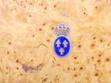 an image of a lapel pin with a crown on it